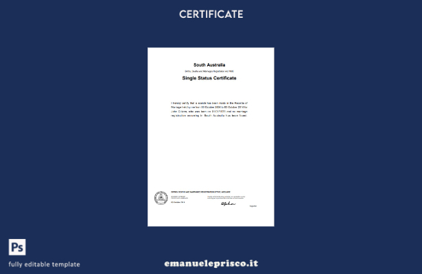 modello di certificato di divorzio Australia South Australia in stile verificato